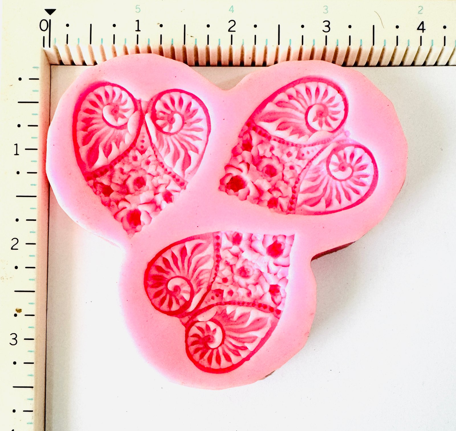 Triple Heart Floral Texture Silicone Mould